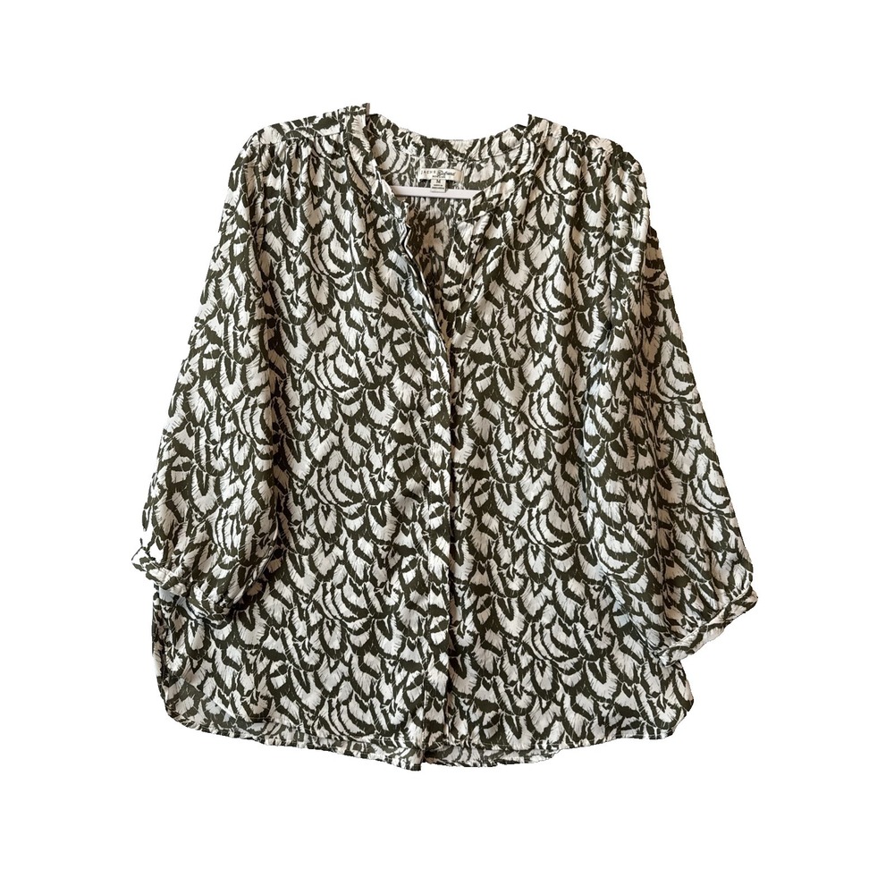 Jachs Girlfriend NWOT Olive Green Floral‎ Button Up Pleated Blouse Oversized M